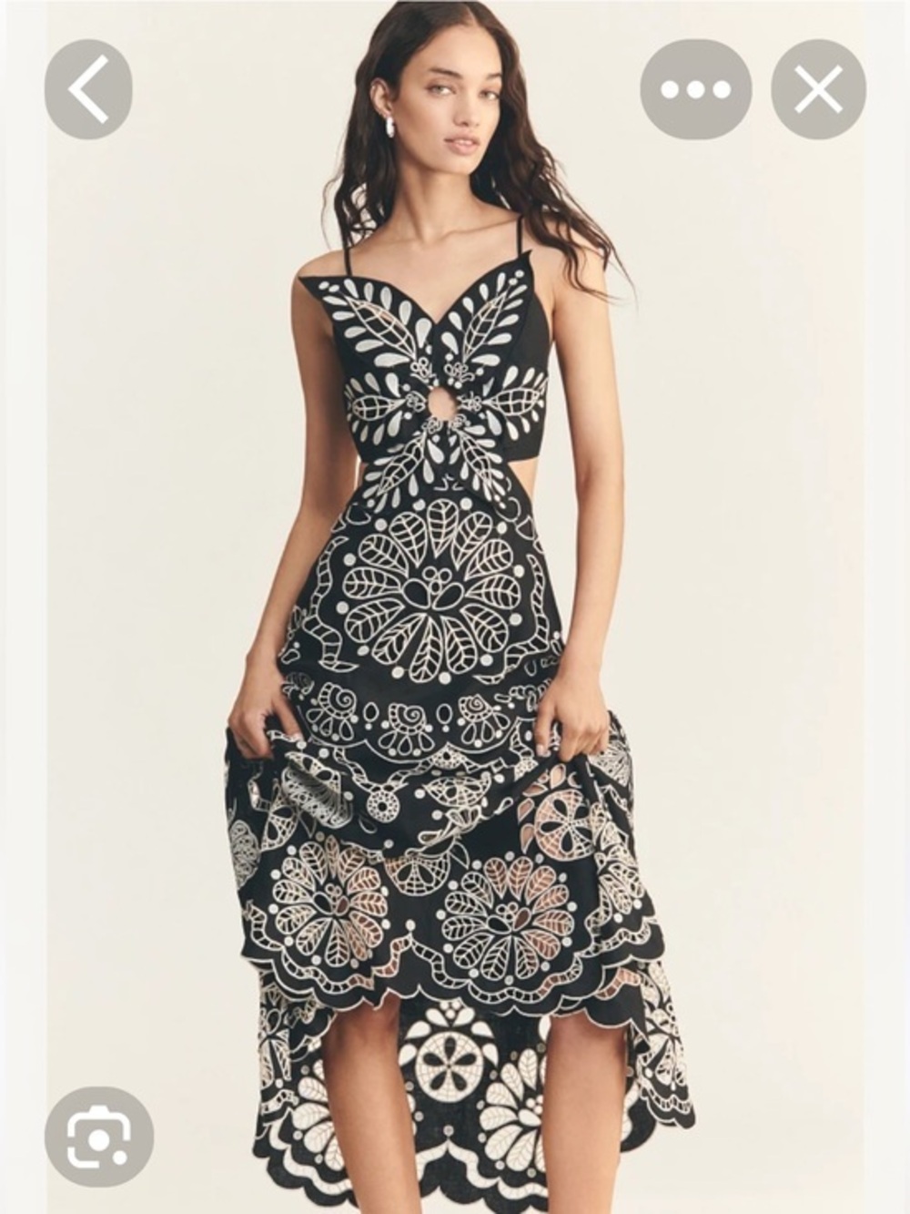💋Anthropologie Farm Rio Black & White Cutout Embroidered High-Low Dress